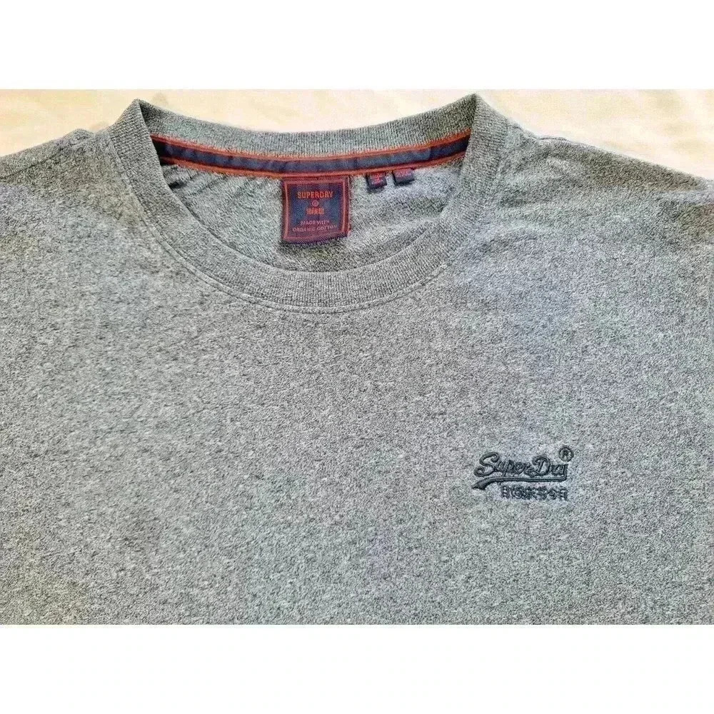Superdry Shirt Men's Size 2XL Gray Embroidered Logo Short Sleeve‎ Cotton Tee - Picture 3 of 8